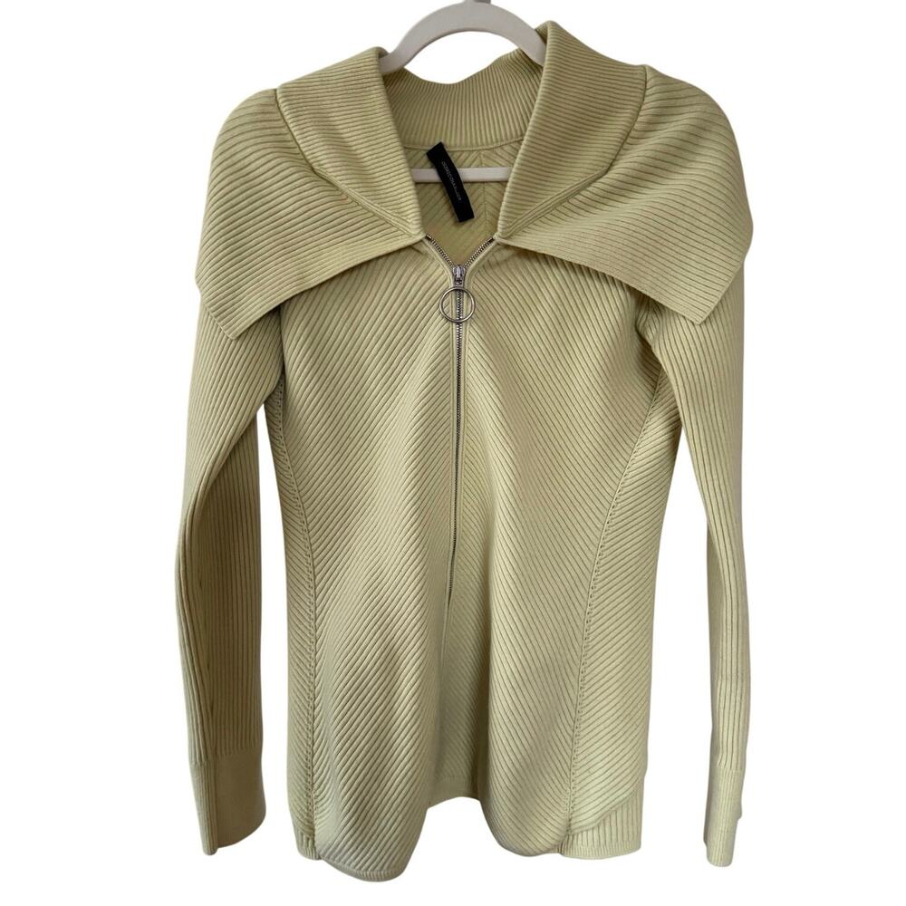 Cédric Charlier Yellow Ribbed Zip Up Knit Cardigan Quiet Luxury Old Money Sz 12
